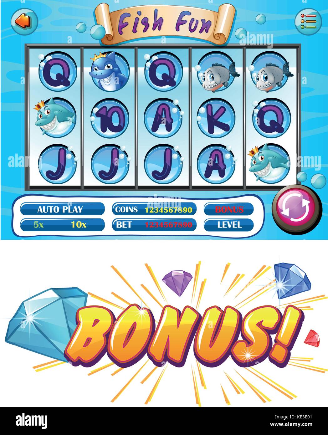 Computer Spiel Template mit Unterwasser Thema Abbildung Stock Vektor