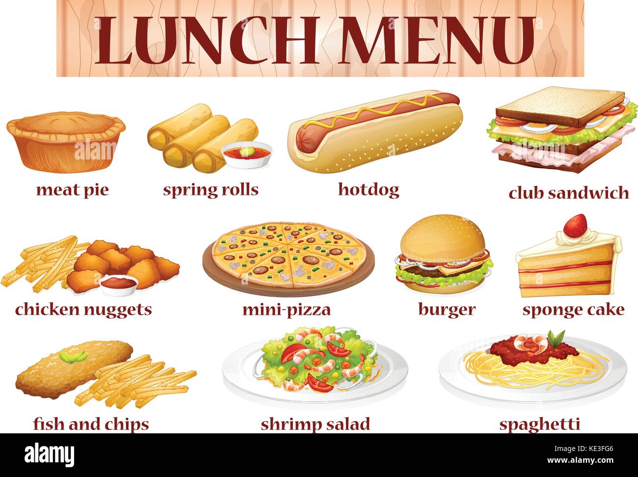 Verschiedene Arten von Essen zum Mittag- Abbildung: Stock Vektor
