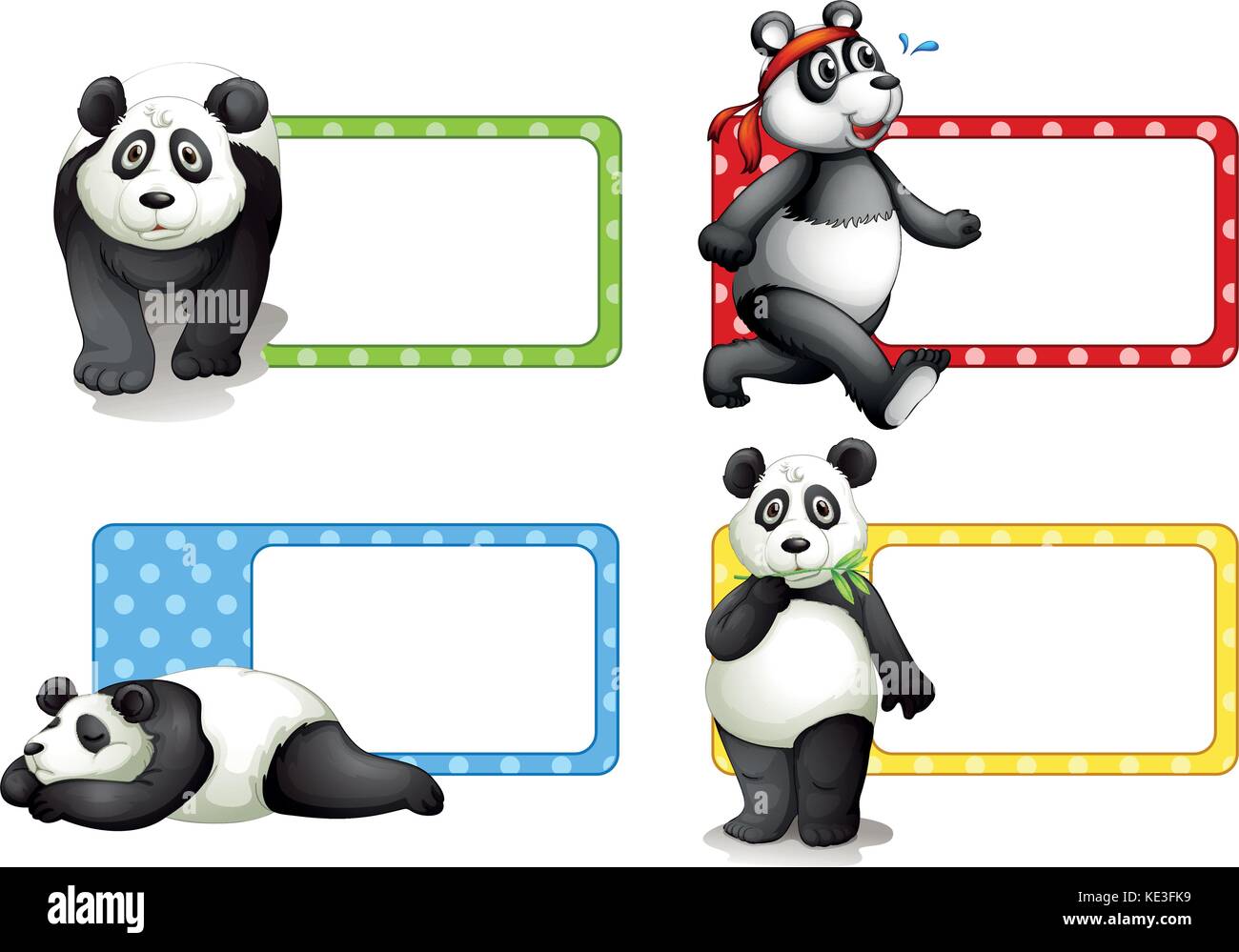 Etiketten Design mit pandas Abbildung Stock Vektor