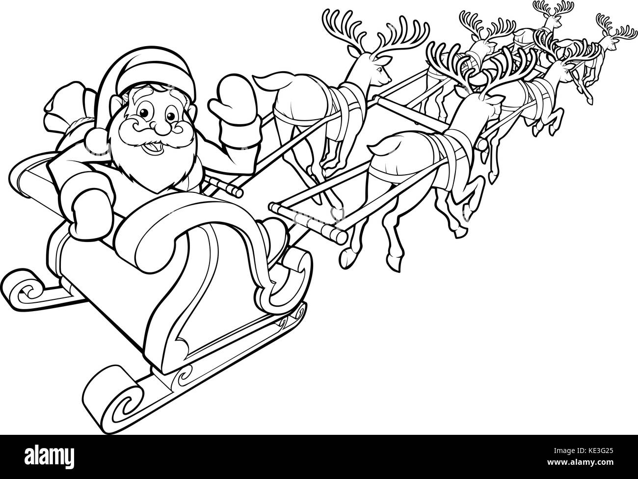 Der Weihnachtsmann und sein fliegender Schlitten und Rentier Stock Vektor