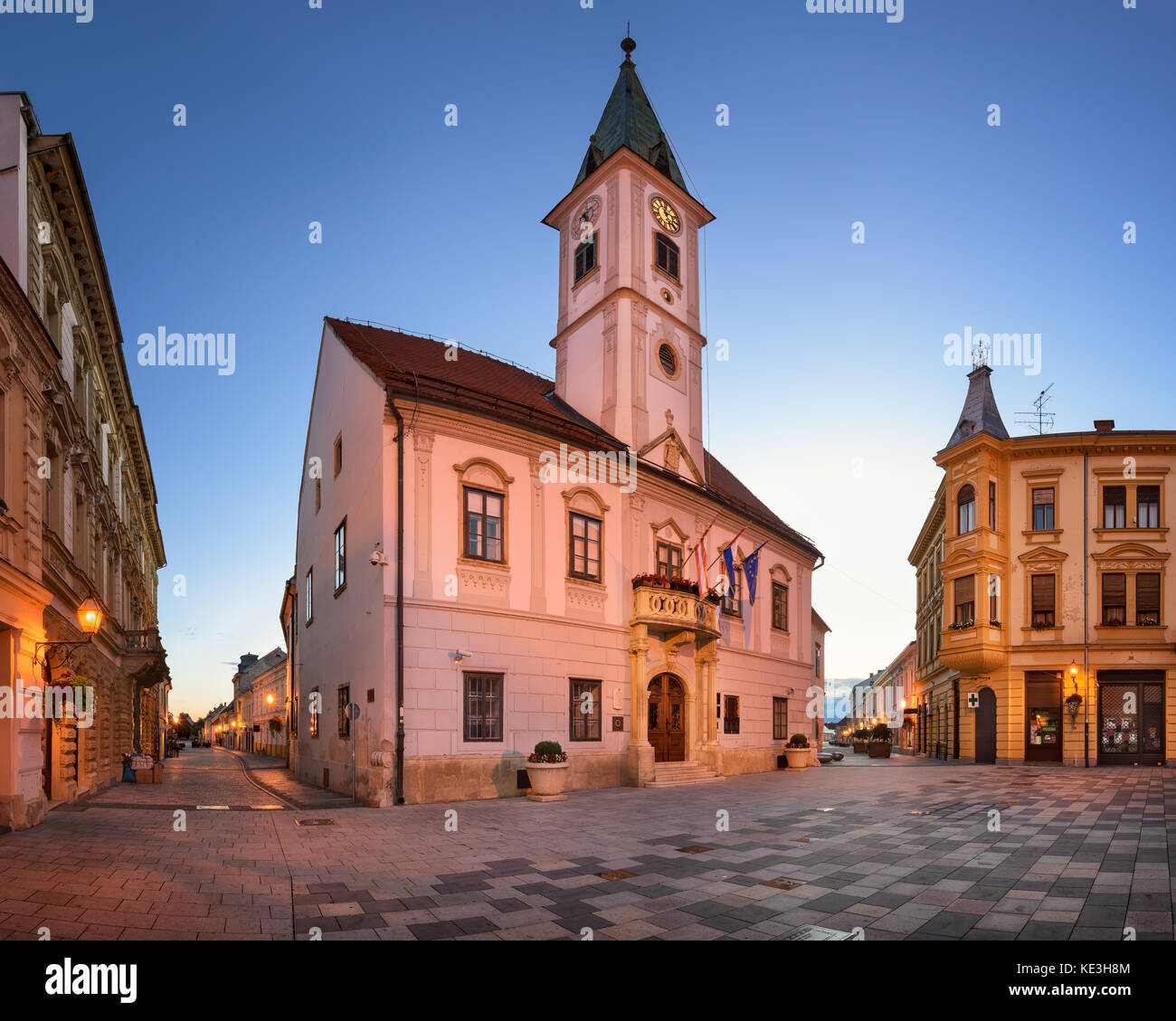 Panorama von varazdin Rathaus am Morgen, Kroatien Stockfoto