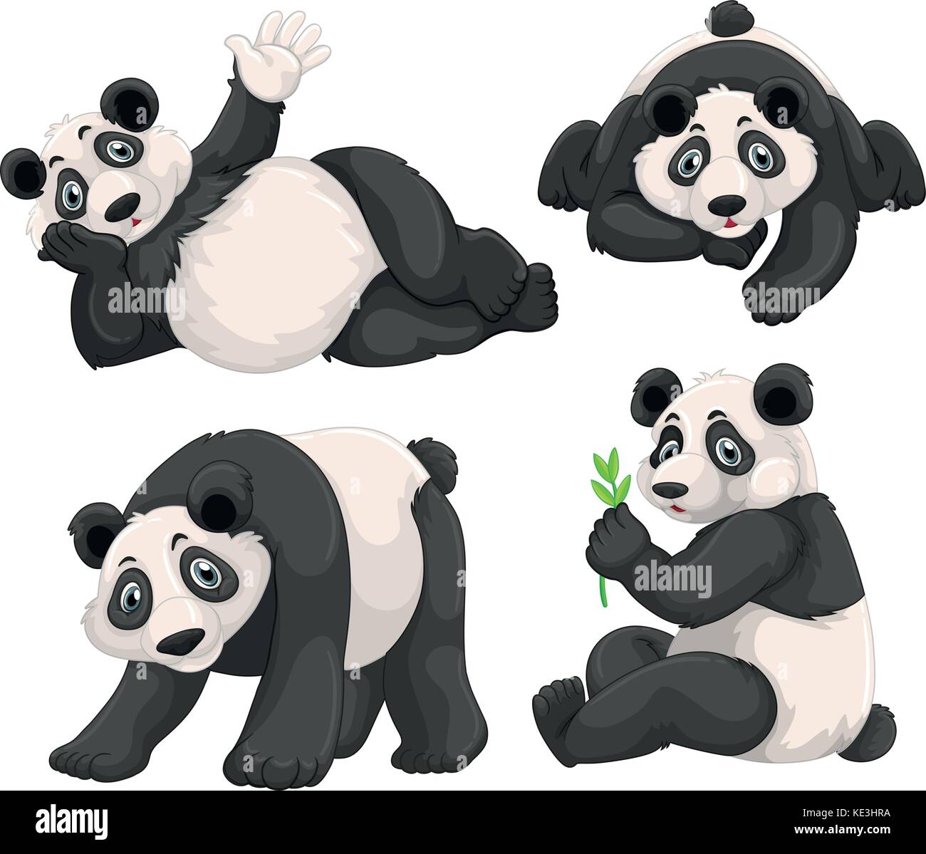 Panda in vier unterschiedlichen Posen Abbildung Stock Vektor