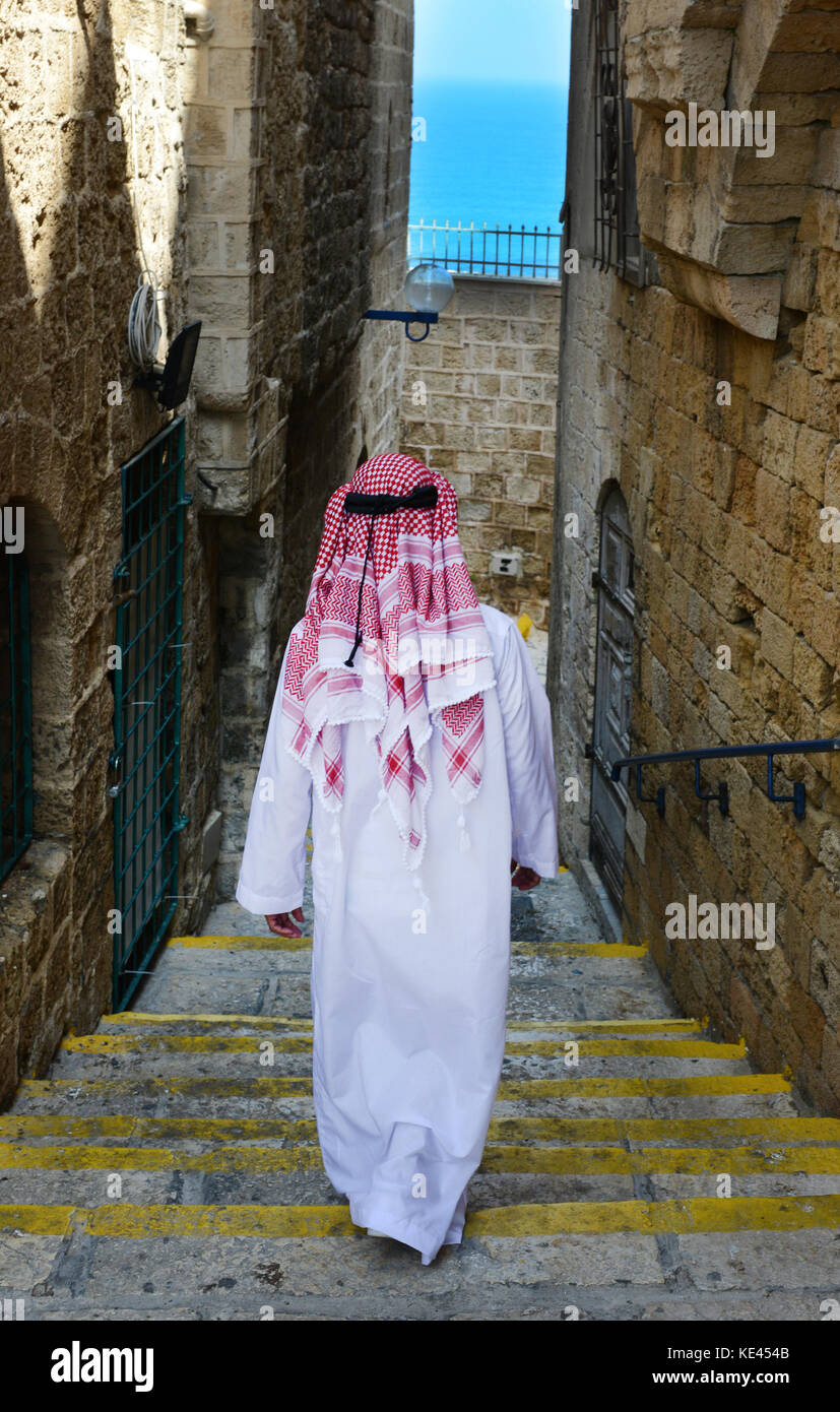 Ein arabischer Mann Besuch in Jaffa. Stockfoto