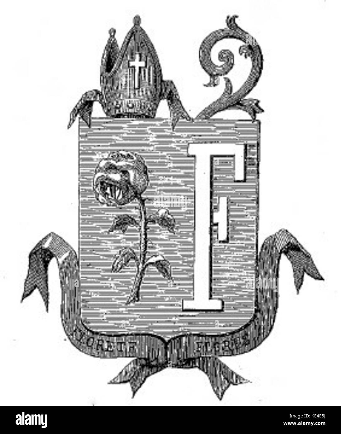 Das Wappen von Floreffe, einer Gemeinde in Belgien. Das Design spiegelt die lokale Identität und Geschichte der Region wider und zeigt Symbole, die mit dem Erbe und der Regierungsführung der Region verbunden sind. Stockfoto