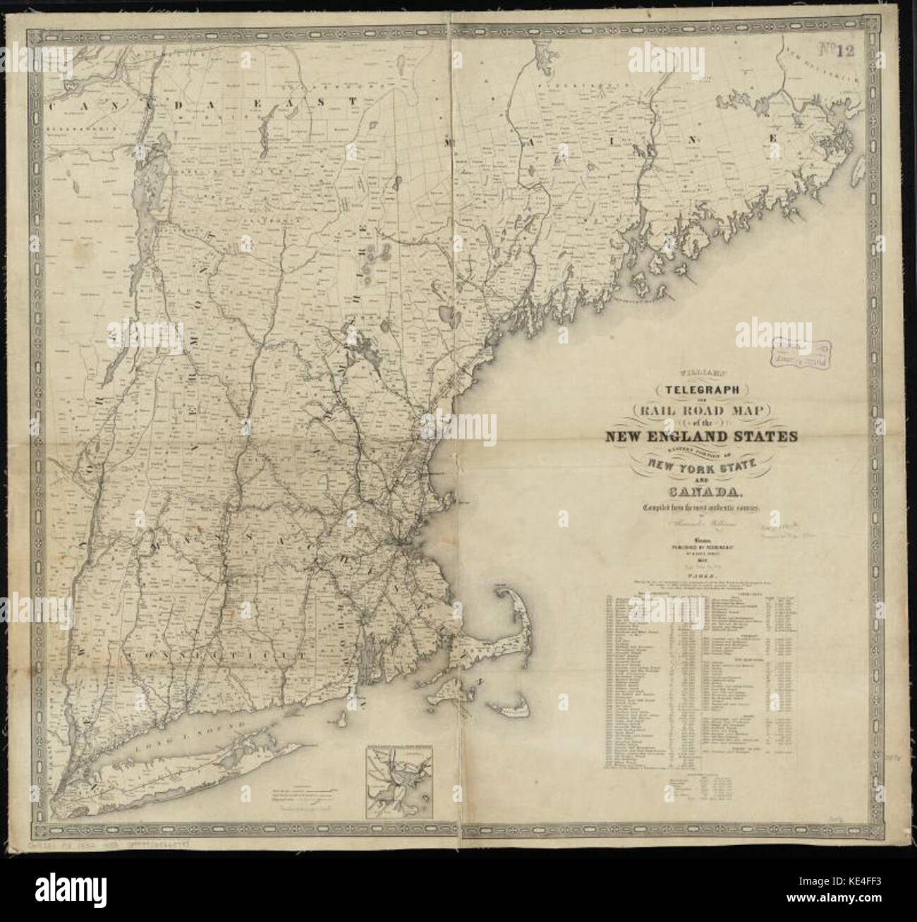 Williams' Fernschreiber und Rail Road Map der Neu-England-Staaten, im östlichen Teil des Staates New York und Kanada (10195538786) Stockfoto