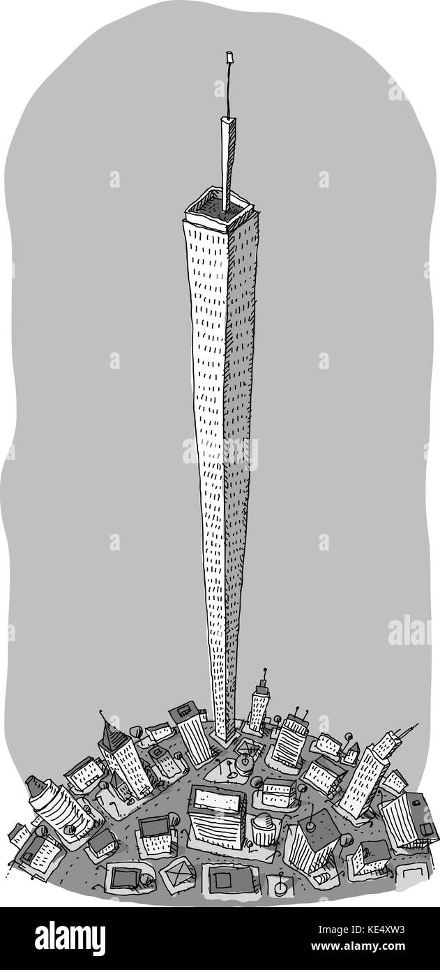 Ein cartoon Skizze der Höchste und Skinniest Büro Wolkenkratzer in der Stadt. Stock Vektor