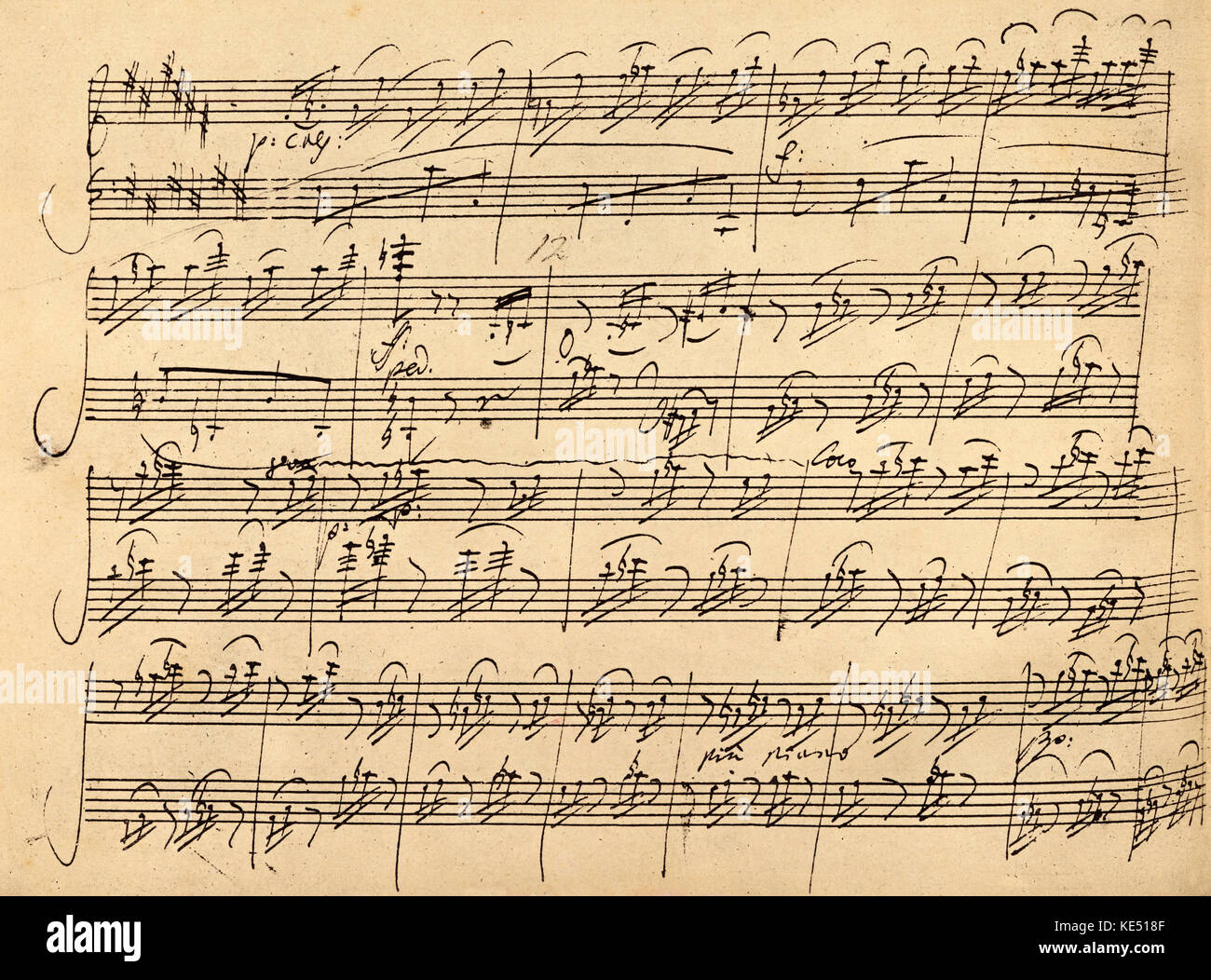 Ludwig van Beethoven - handschriftliche Partitur des deutschen Komponisten' Klaviersonate Nr. 24' in F-Dur, Opus 78, 1809 geschrieben. Zweiter Satz: Allegro vivace. Op. 78 mit dem Spitznamen "Thérès" Seite 8 der ursprünglichen Manuskript. LvB: Getauft 17. Dezember 1770 - vom 26. März 1827. Stockfoto
