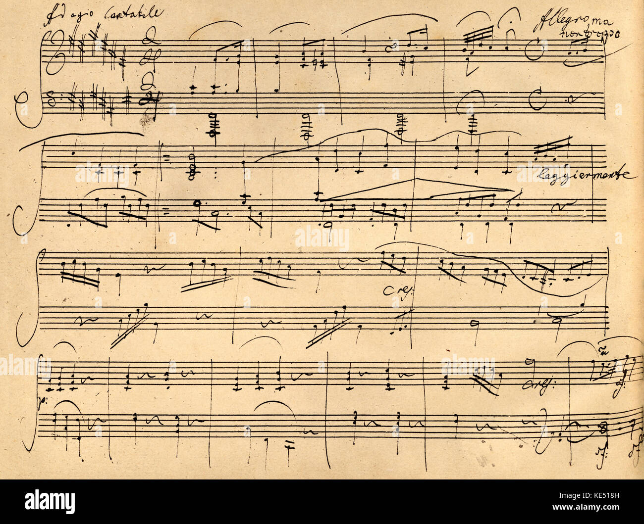 Ludwig van Beethoven - öffnung Seite handschriftliche Partitur des deutschen Komponisten' Klaviersonate Nr. 24' in F-Dur, Opus 78, 1809 geschrieben. Ersten Satz: Adagio cantabile - Allegro ma non troppo. Op. 78 mit dem Spitznamen "thérèse" Seite 2 des ursprünglichen Manuskript. LvB: Getauft 17. Dezember 1770 - vom 26. März 1827. Stockfoto Ludwig van Beethoven - öffnung Seite handschriftliche Partitur des deutschen Komponisten' Klaviersonate Nr. 24' in F-Dur, Opus 78, 1809 geschrieben. Ersten Satz: Adagio cantabile - Allegro ma non troppo. Op. 78 mit dem Spitznamen "thérèse" Seite 2 des ursprünglichen Manuskript. LvB: Getauft 17. Dezember 1770 - vom 26. März 1827. Stockfoto