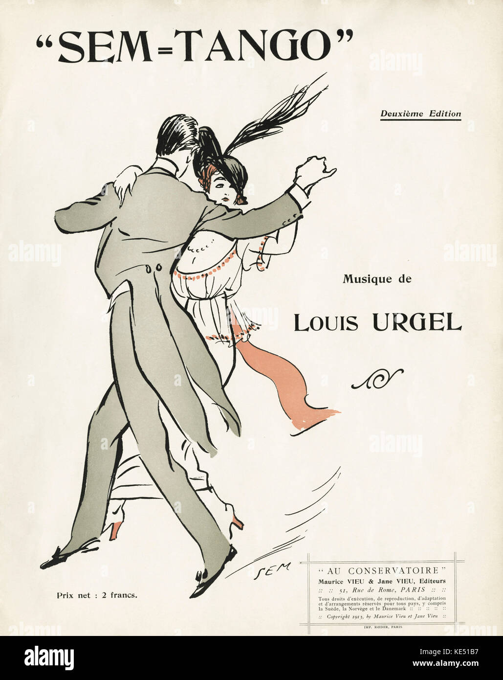 Em = Tango' Musik von Louis Urgel. Ergebnis Umschlagillustration von SEM (Georges Goursat) 1863-1934. Veröffentlicht: Paris, Maurice & Jane Vieu, 1913. Tango tanzen Paar Stockfoto