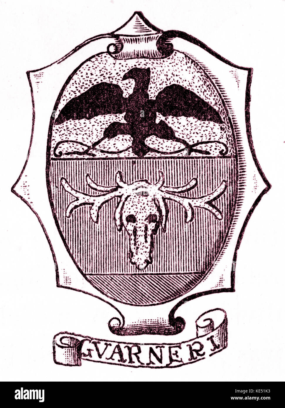 Guarneri Familie - Crest (oder Schirm) der Italienischen Geigenbauer. Cremona. 17. und 18. Jahrhundert. Stockfoto
