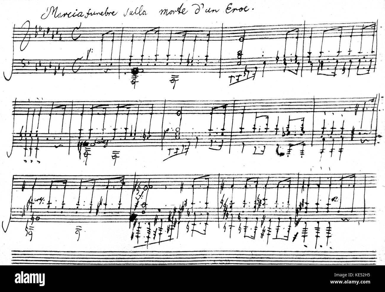 Ludwig van Beethovens Klaviersonate Nr. 12 in A-Dur, Op. 26, 1800-1801. Trauermarsch im dritten Satz. Score in Beethovens Hand. Deutsche Komponist, 17. Dezember 1770 - vom 26. März 1827 Stockfoto