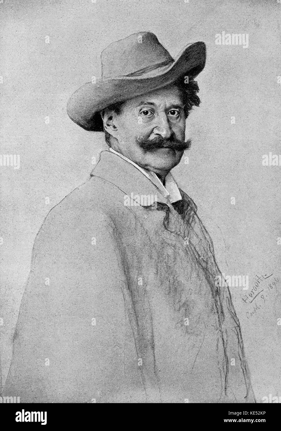 Johann Strauss (II) - Österreichischer Komponist, Dirigent und Violinist: 1825-1899. Kohlezeichnung von M Horovitz. Stockfoto