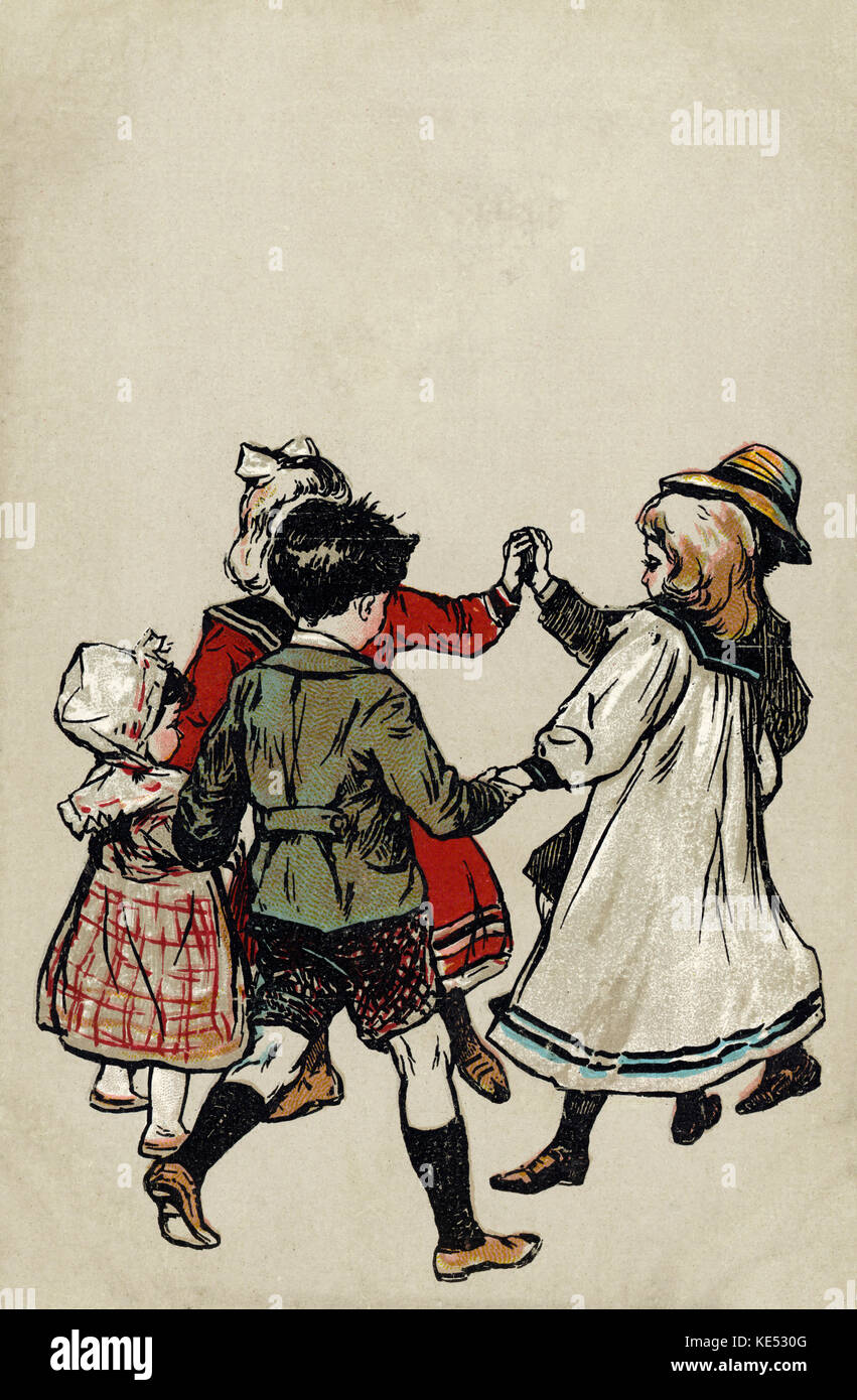 Edwardian Kinder tanzen im Kreis/Ring tanzen. Sailor suit Dress, Motorhaube. Stockfoto