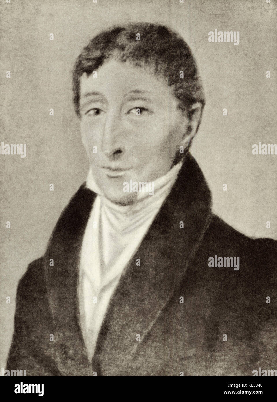 Wojciech Zywny Adalbert - Porträt des polnischen Pianisten, Geiger, Pädagoge und Komponist tätig. WZ: 13. Mai 1756 - vom 21. Februar 1842. Erste und einzige Klavierlehrerin von Frédéric Chopin. Illustration von ambrozy Miroszewski, 1829. Stockfoto