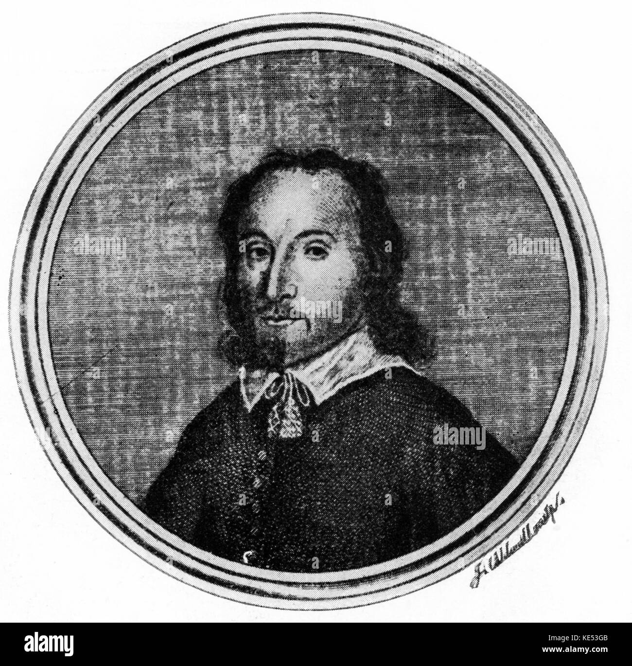 John Hilton, Junior. Stich von J. Caldwell. Portrait datiert 1626. Englische Komponist und Organist der Vokalmusik in Westminster, 1599-1657. Stockfoto