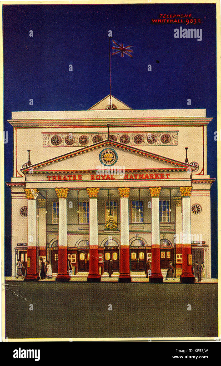Theatre Royal Haymarket, London. Werbeartikel & Karte mit Telefonnummer Whitehall9832 DDS-Generator. Im frühen 20. Jahrhundert. Stockfoto