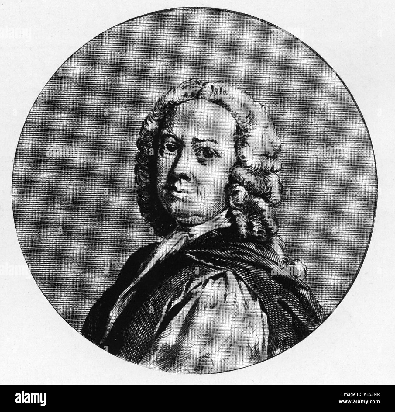 Johann Christoph Pepusch. Deutsche Komponist, der neben Georg Friedrich Händel an Kanonen Haus gearbeitet. JCP: Deutscher Komponist, 1667-20. Juli 1752. Stockfoto