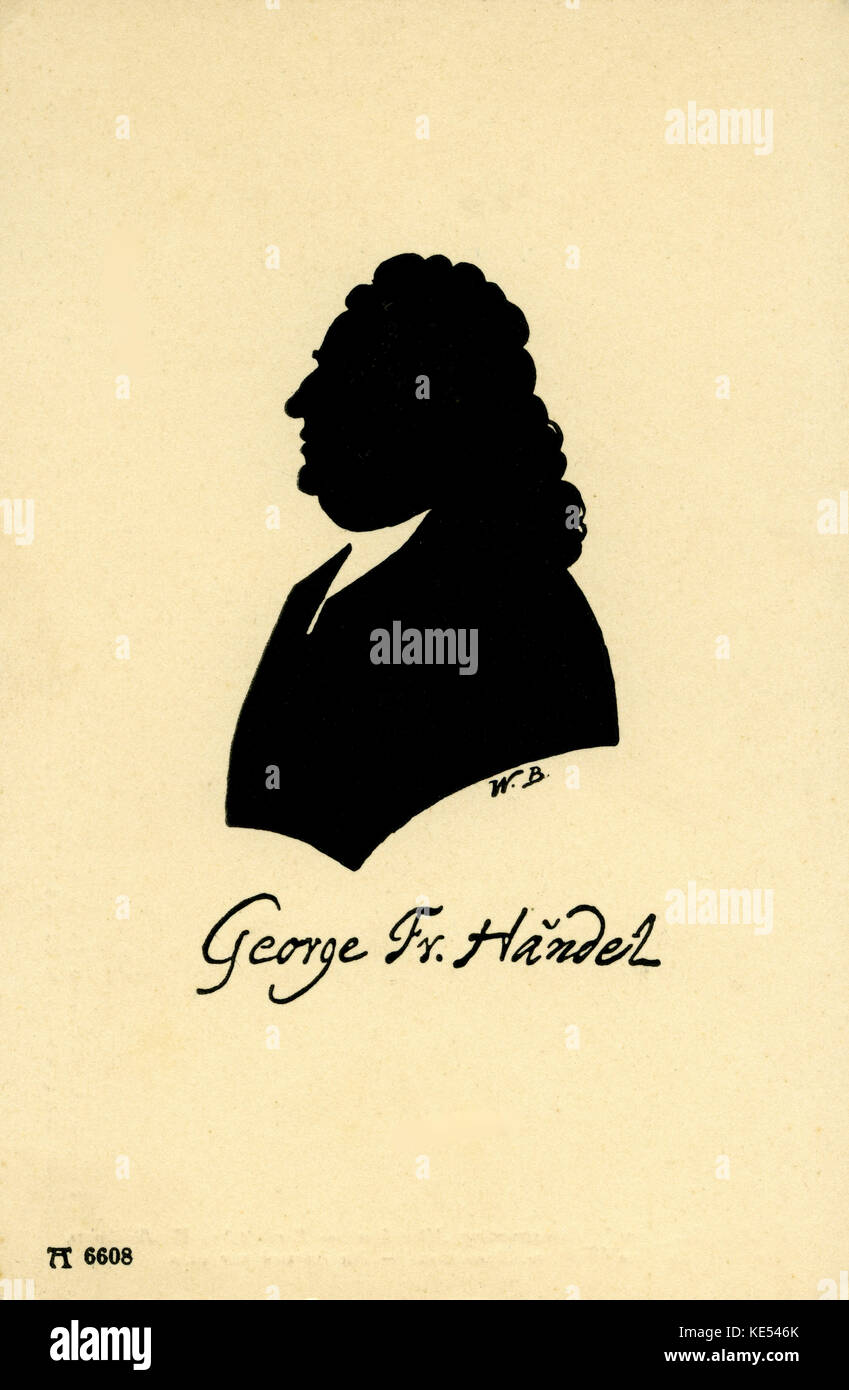 Georg Friedrich Händel (geboren Georg Friedrich Händel), Porträt als Silhouette. Deutsch-englischer Komponist, 23. Februar 1685 - 14. April 1759 Stockfoto