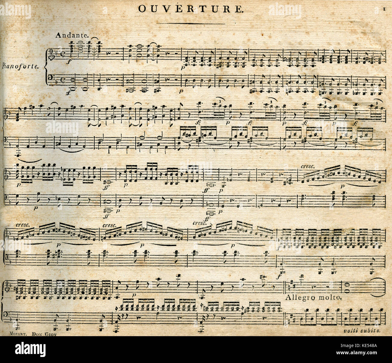 Don Giovanni Don Giovanni - Öffnung Seite der Partitur. Overture. Von Wolfgang Amadeus Mozart. Bei Breitkopf und Härtel, Leipzig veröffentlicht. Österreichischen Komponisten, 27. Januar 1756 - vom 5. Dezember 1791. Stockfoto