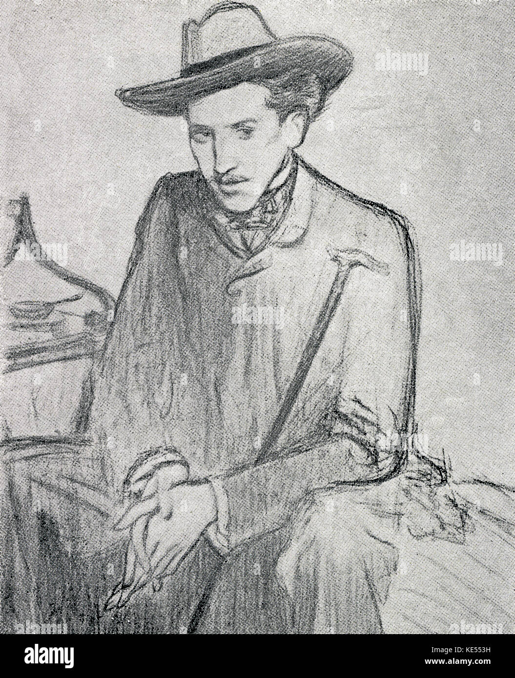 Jean de Tinan nach Zeichnung von Henri Bataille sitzende Portrait in Bleistift, c. aus dem späten 19. Jahrhundert. Der französische Autor, 1874-1898. Stockfoto