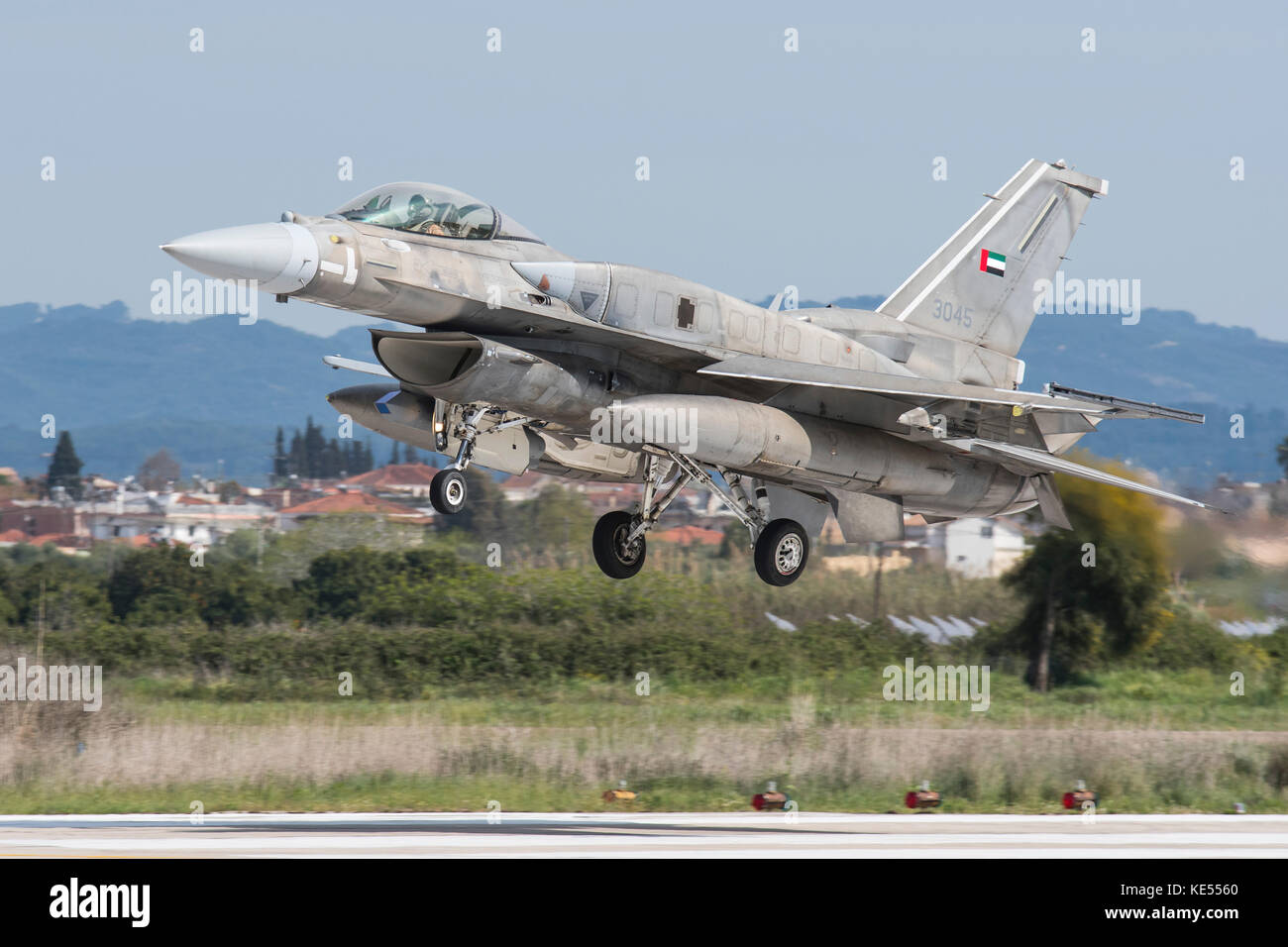 Vereinigte Arabische Emirate Air Force f-16 e desert Falcon. Stockfoto