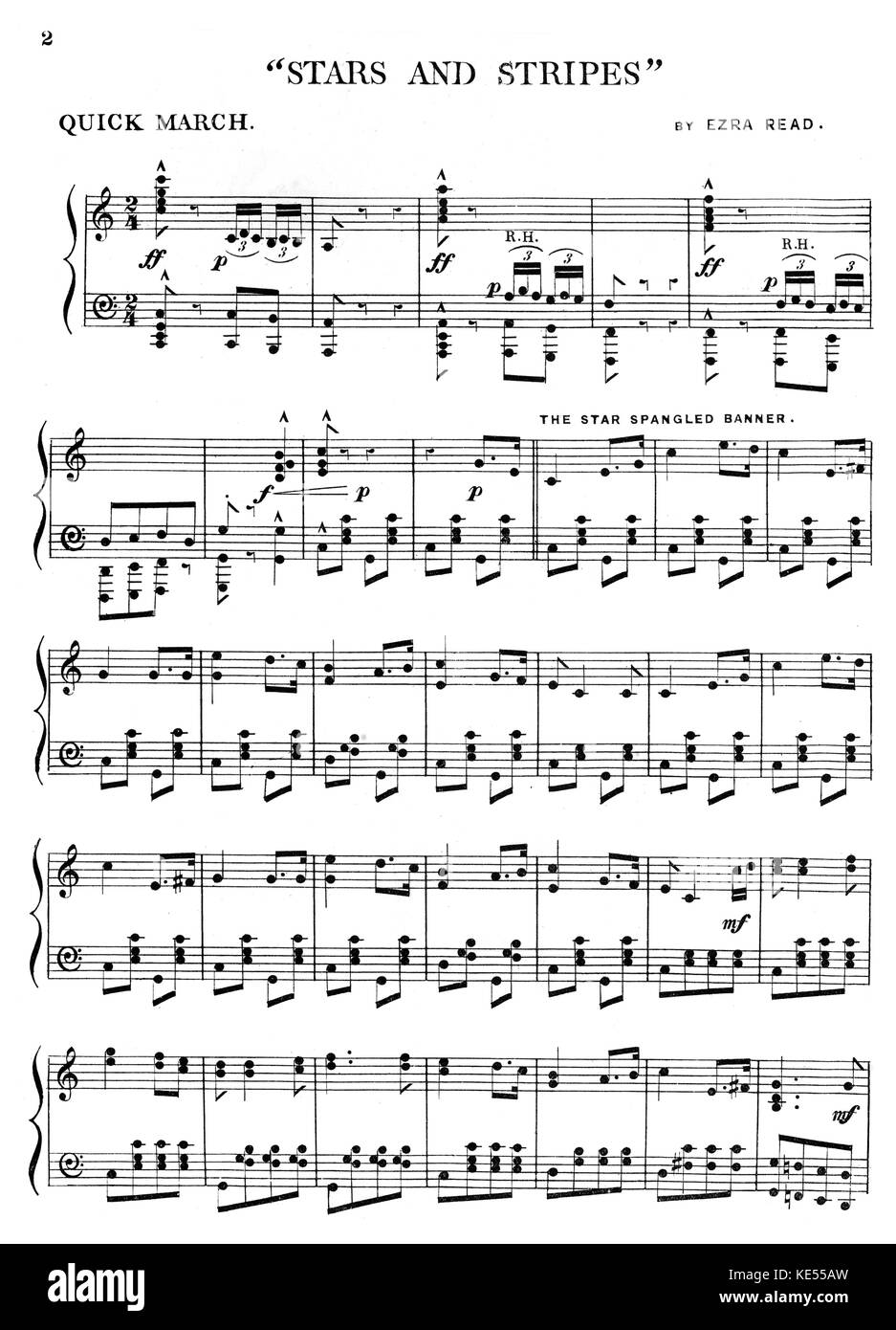 Sterne und Streifen März von Esra lesen. Enthält die Das Star Spangled Banner. Ergebnis London, Paxton, 191 -. Nationalhymne der Vereinigten Staaten von Amerika. Auf der Grundlage von Gedicht in 1814 von Francis Scott Key geschrieben Stockfoto