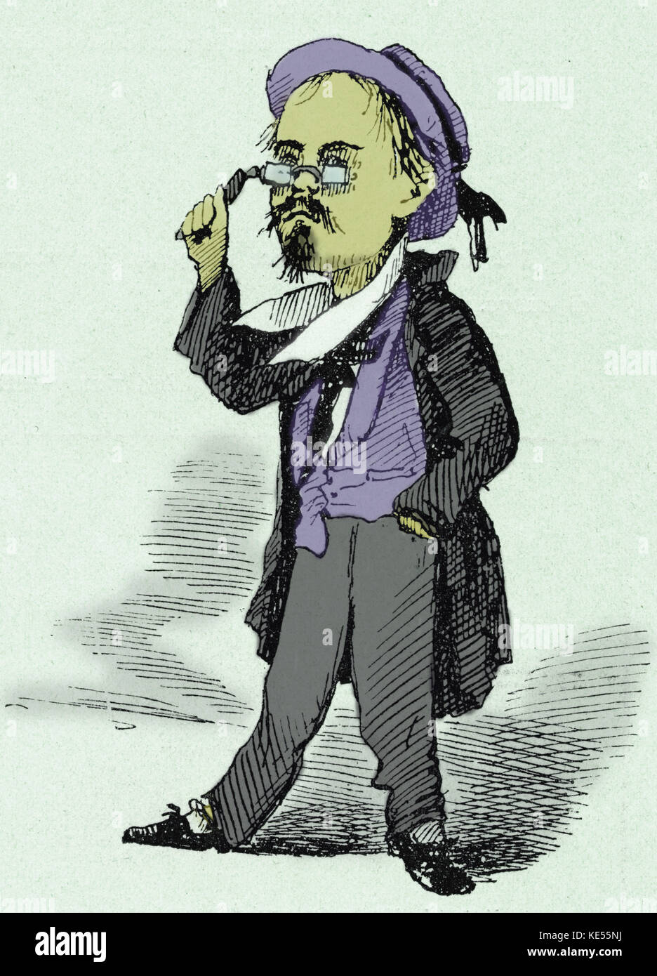GHISLANZONI, Antonio - Italienische Bariton (1824-1893). Karikatur von 1856 in'Uomo Di Pietra". Eingefärbte Version. Stockfoto