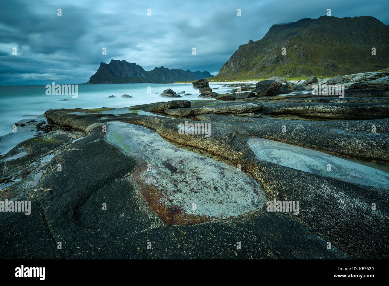 Uttakleiv Strand auf Lofoten in Norwegen Stockfoto