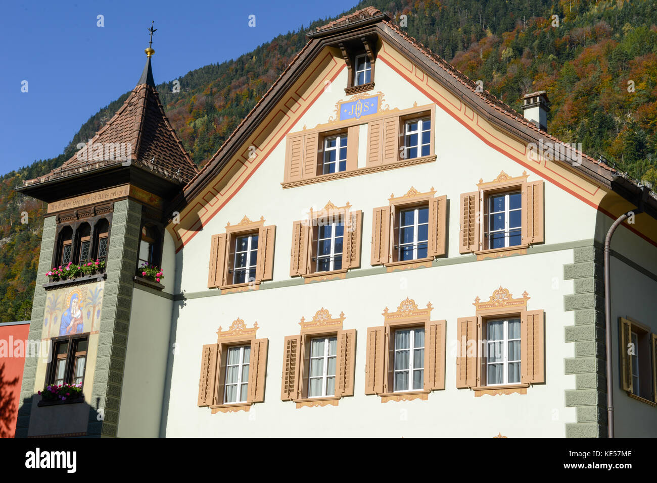 Altdorf, Schweiz - 16 August 2017: Altes Haus in Altdorf im Kanton Uri, Schweiz Stockfoto