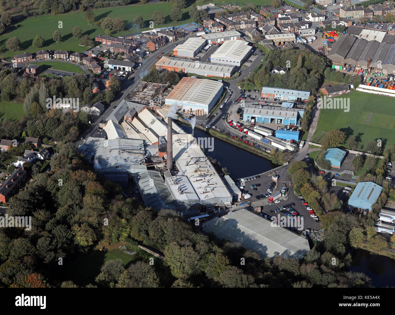 Luftaufnahme von Carrington Berufsbekleidung Fabrik Adlington, Lancashire, Großbritannien Stockfoto