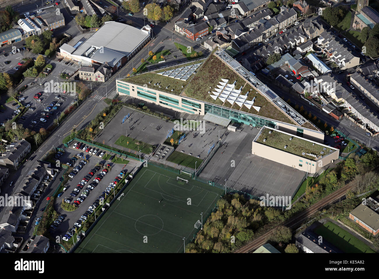 Luftaufnahme von Darwen Aldridge Gemeinschaft Akademie, Darwen, Lancashire, Großbritannien Stockfoto