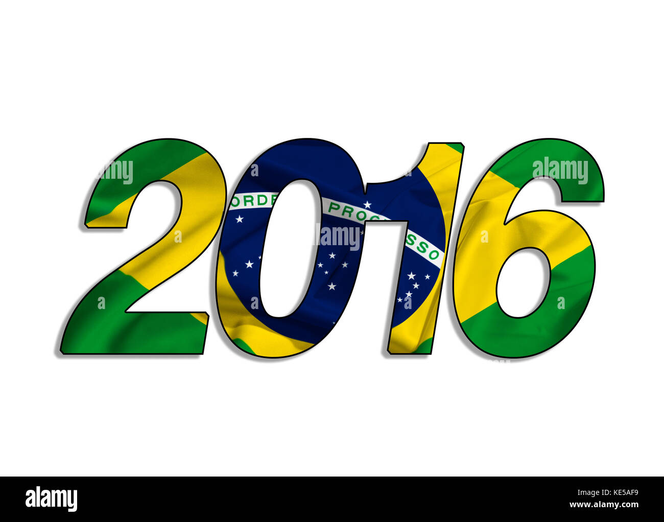 2016 auf Seide brasilianische wehende Flagge geschrieben Stockfoto