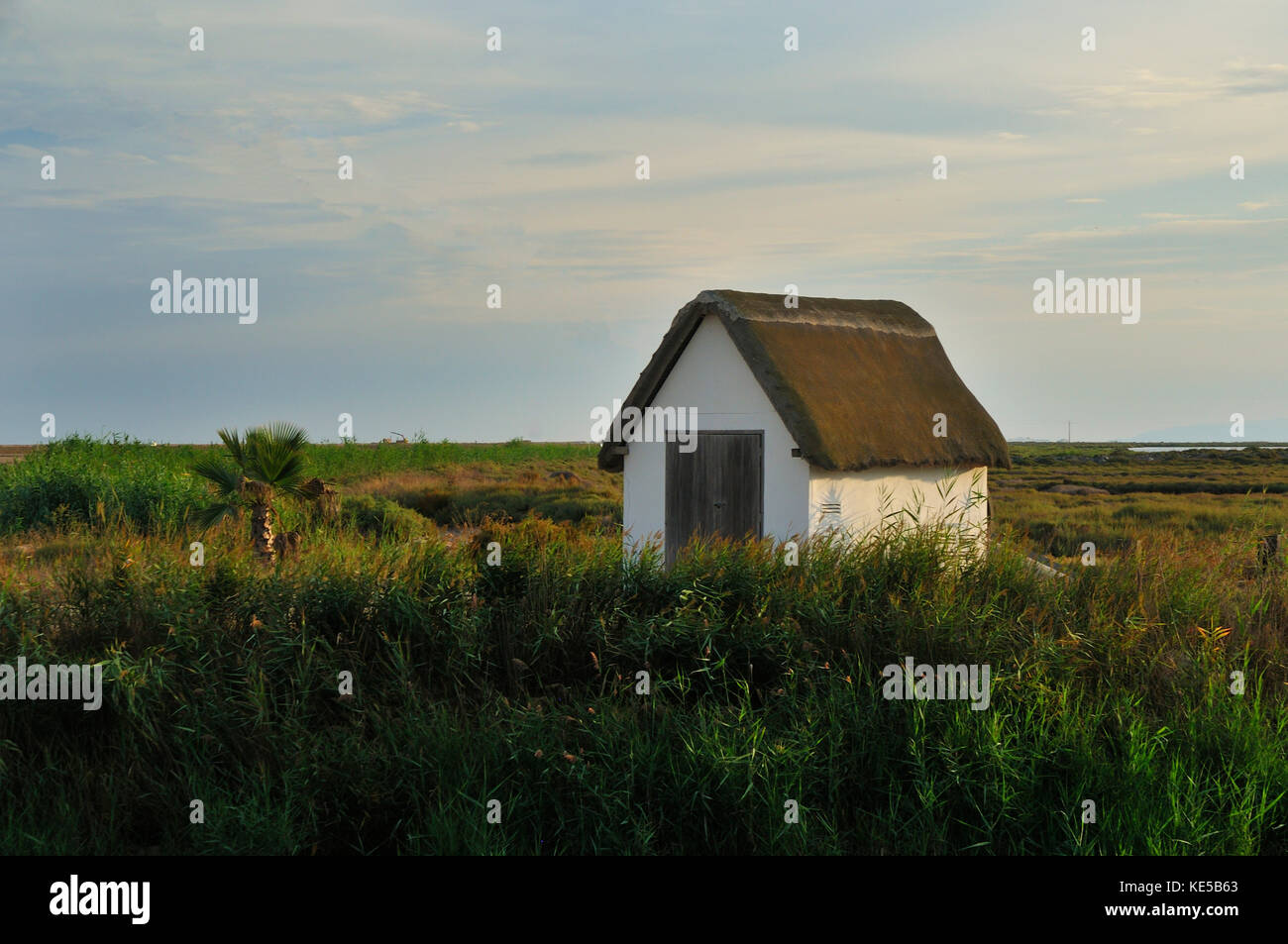 Typische Barraca in Ebro Delta, Tarragona. Katalonien, Spanien. Stockfoto