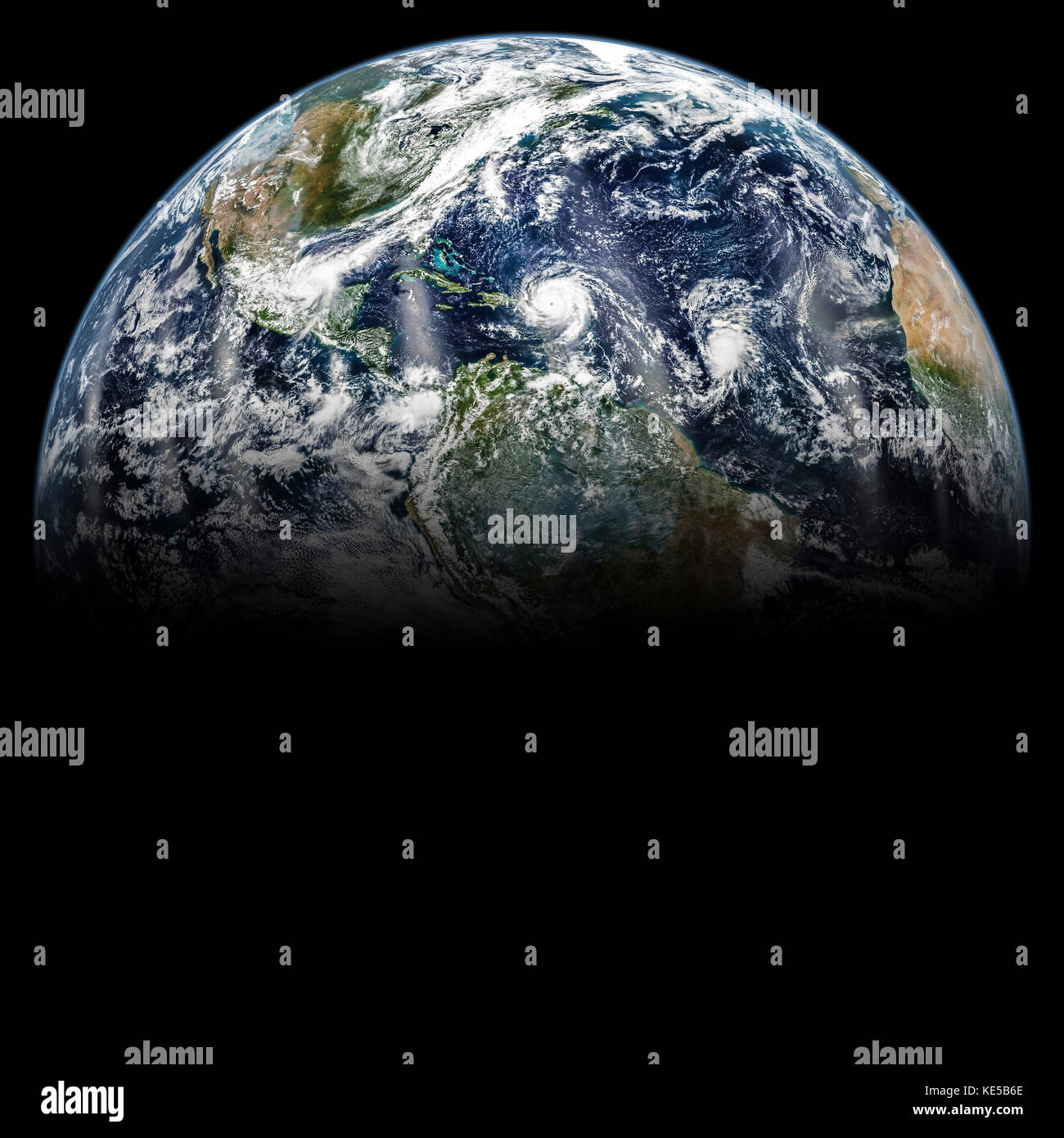 Hurrikan Katia, Hurrikan Irma und Hurrikan Jose reichten sich in einem Mosaikbild des Planeten Erde zusammen. Stockfoto