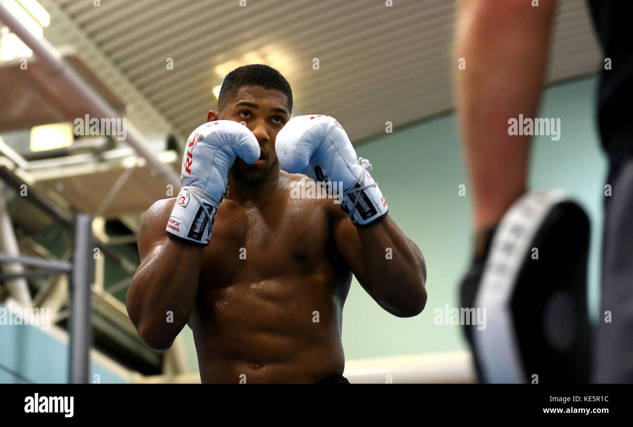 Anthony Joshua während einer Mediensitzung am English Institute of Sport, Sheffield. DRÜCKEN Sie VERBANDSFOTO. Bilddatum: Dienstag, 17. Oktober 2017. Siehe PA Geschichte BOXEN Joshua. Bildnachweis sollte lauten: Tim Goode/PA Wire Stockfoto