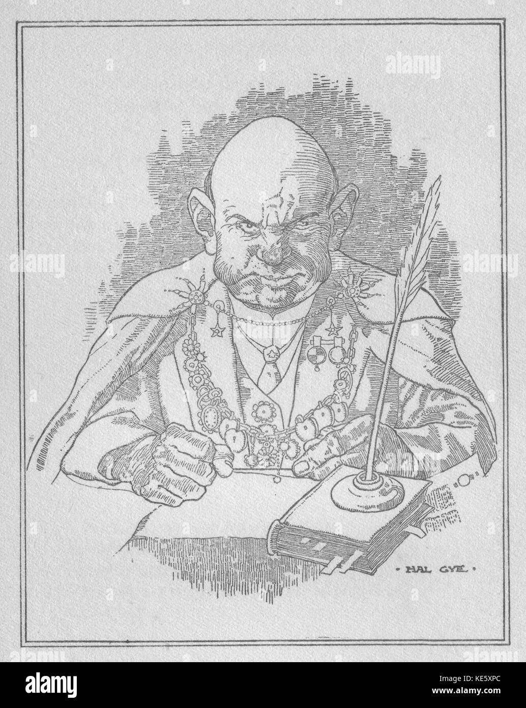 Ein Auszug aus „The Glugs of Gosh“, der sich auf einen humorvollen und satirischen Abschnitt des Textes konzentriert. Das Buch erforscht skurrile Abenteuer und Charaktere in einer fiktiven Welt. Stockfoto