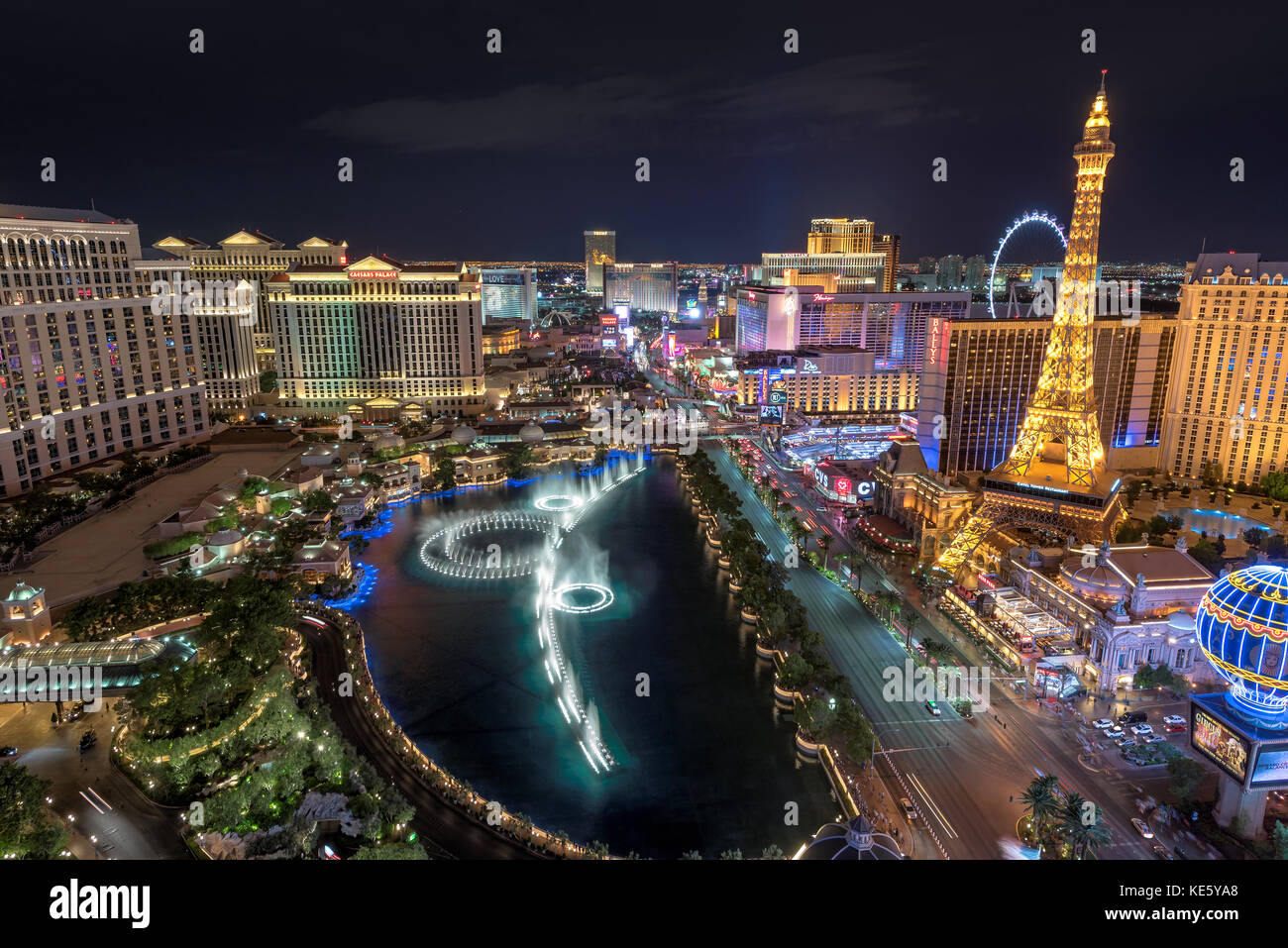 Luftbild des Las Vegas Strip Nacht Stockfoto