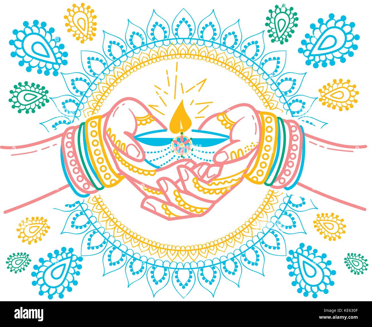 Abbildung In Form Eines Betenden Frau Mit Lampe Und Die Energie Die Von Ihr Ausgeht Abbildung Der Indischen Urlaub Hochzeit Im Linearen Stil Stock Vektorgrafik Alamy