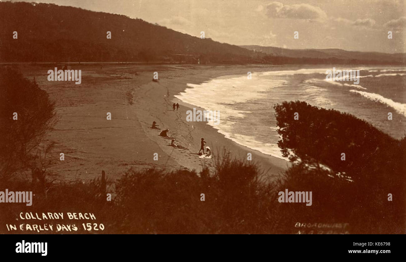 Ein Bild von Collaroy Beach in seinen frühen Tagen, das die unberührte Küste dieses Strands in New South Wales einfängt, bevor er sich zu einem beliebten Küstenziel entwickelte. Stockfoto