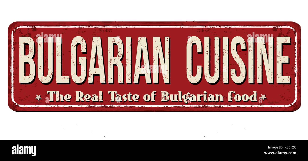 Traditionelle bulgarische Küche vintage rostiges Metall Zeichen auf weißem Hintergrund, Vector Illustration Stock Vektor
