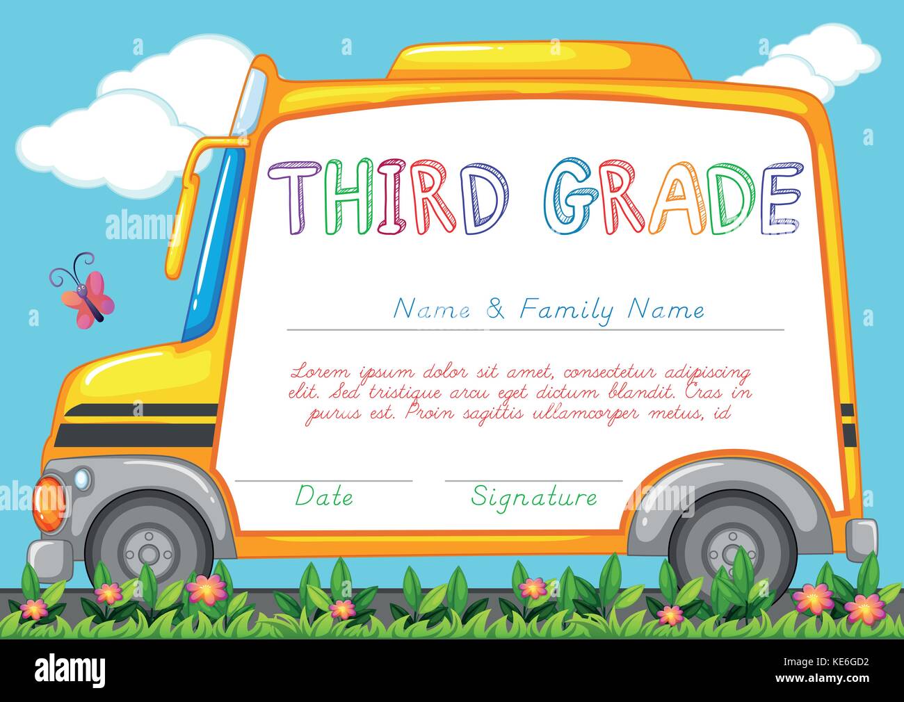 Zertifizierung Vorlage für die dritte Klasse Schüler Abbildung Stock Vektor
