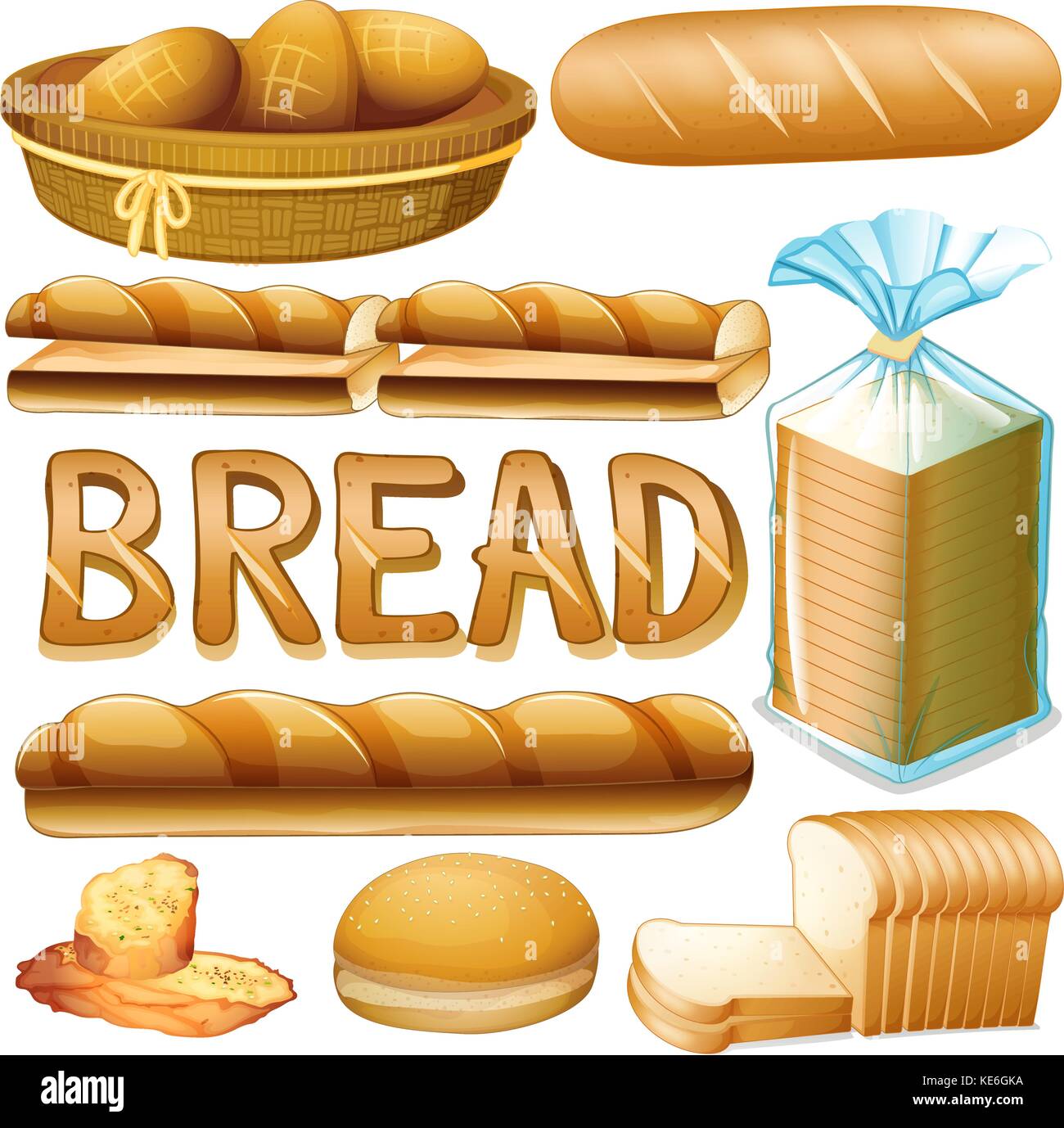 Brot in verschiedenen Arten Abbildung Stock Vektor