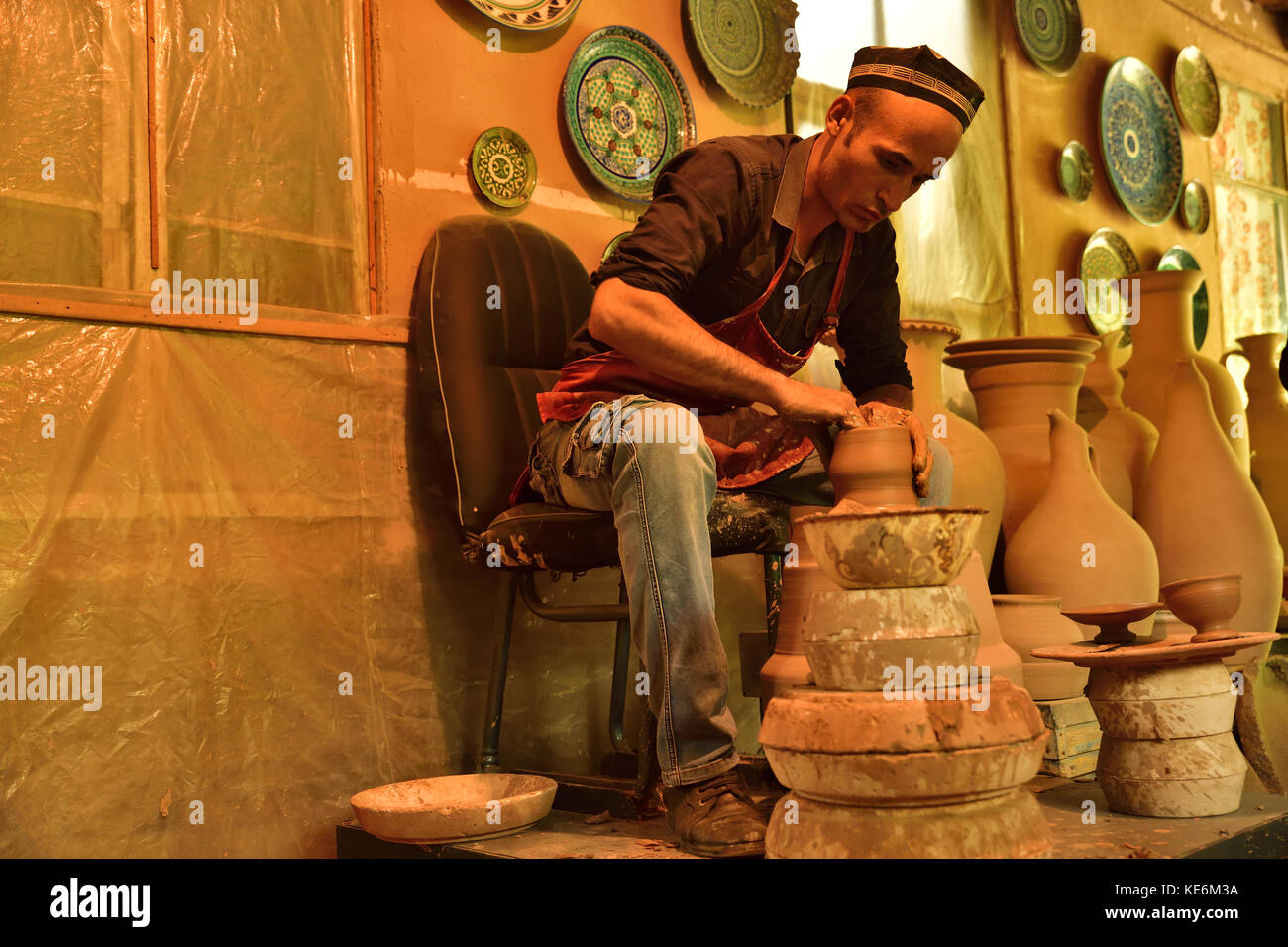 Keramik, Ferghana Provinz, Usbekistan, antiken Seidenstraße, historische Skill Stockfoto