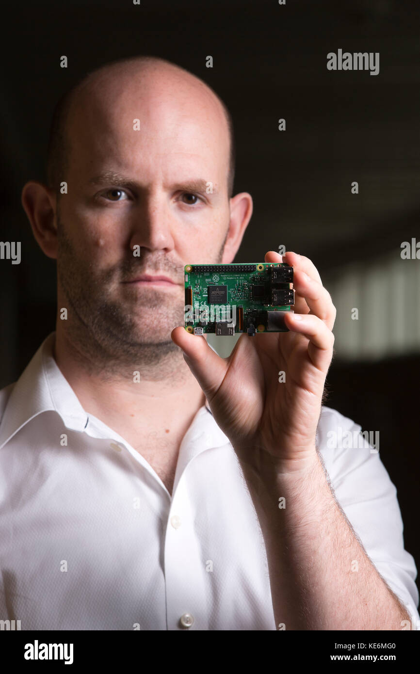 Eben Upton, Schöpfer von Raspberry Pi Computer, bei camjam Ereignis in Cambridge, England, Großbritannien Stockfoto