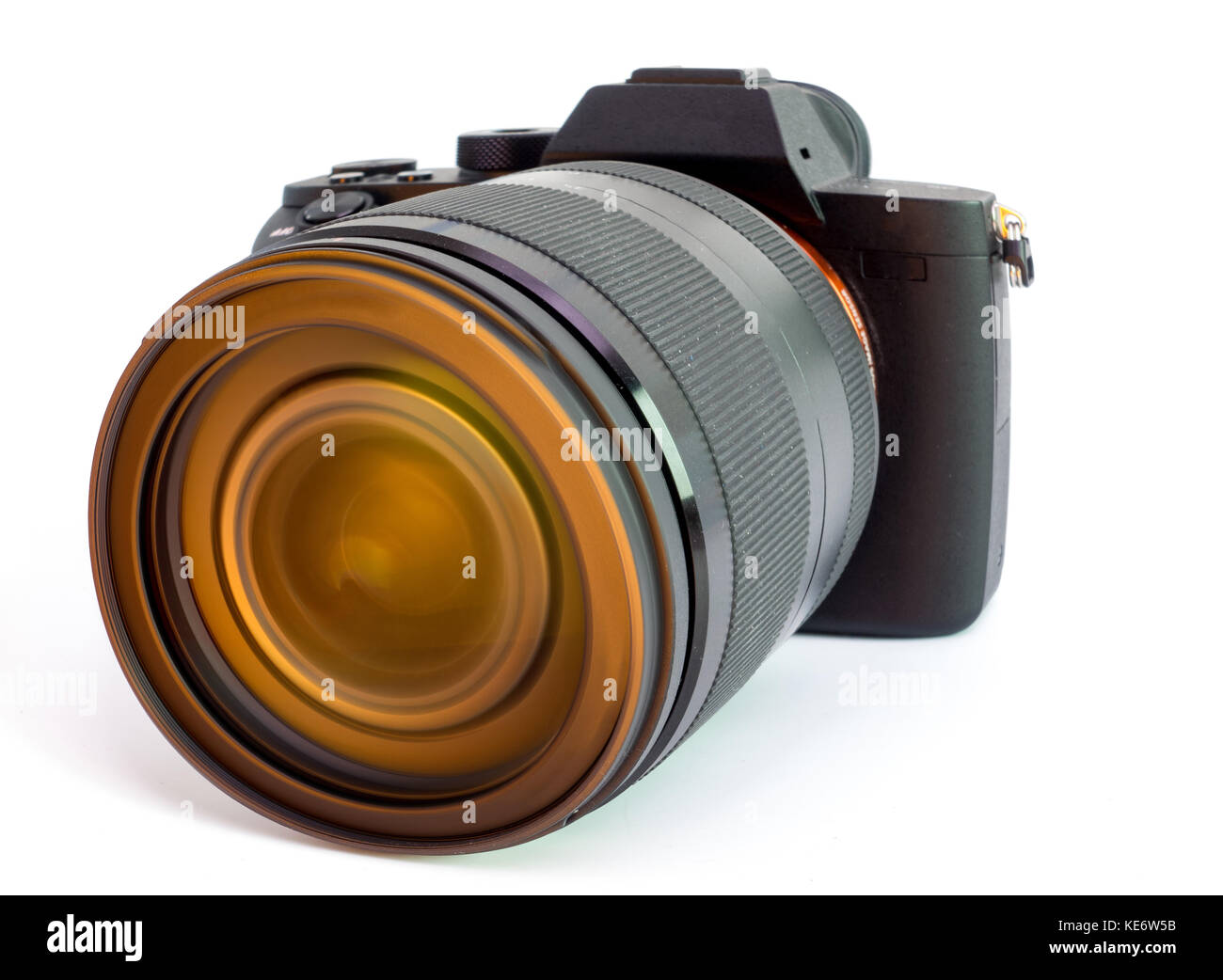 Digitale spiegellosen Foto Kamera mit Zoomobjektiv Stockfoto