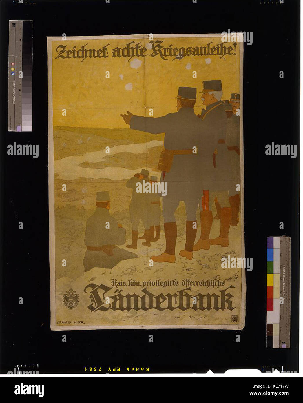 Ein deutsches Poster mit dem Titel „Zeichnet achte Kriegsanleihe!“ Er fordert die Bürger auf, die achte Kriegsanleihe zu kaufen. Es wurde während des Ersten Weltkriegs gegründet, um militärische Anstrengungen zu finanzieren und die Kriegspropaganda und finanzielle Mobilisierung des Landes zu demonstrieren. Stockfoto