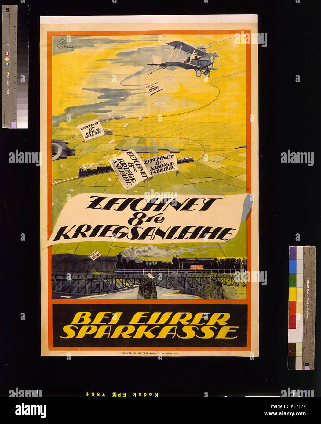 Dieses Bild wird mit einer deutschen Kriegsanleihe aus der Zeit des Ersten Weltkriegs in Verbindung gebracht, die zum Kauf von Kriegsanleihen ermutigt, um die militärischen Bemühungen während des Ersten Weltkriegs zu unterstützen. Stockfoto