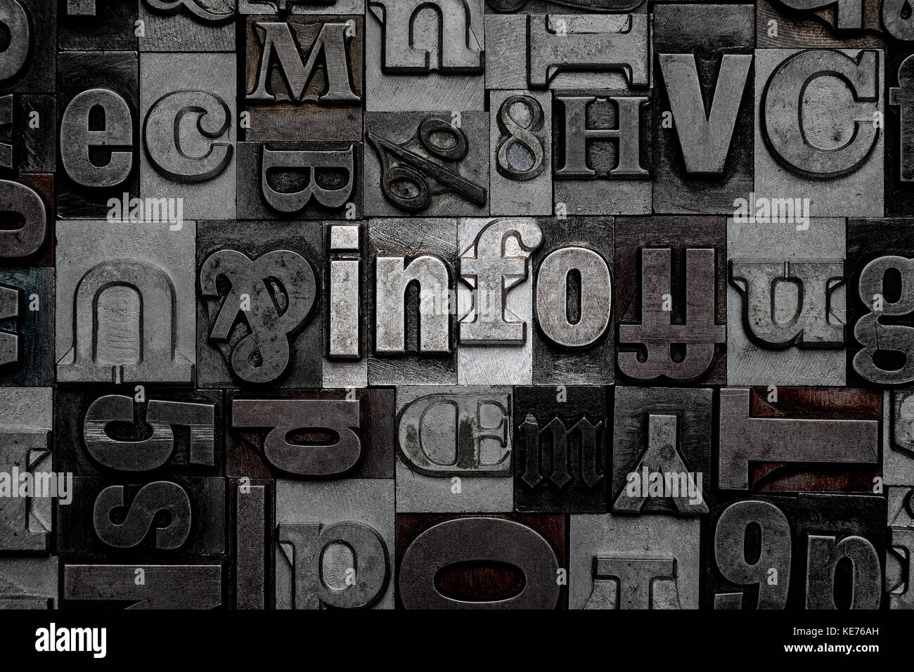 Das Wort info aus alten Metall buchdruck Buchstaben Stockfoto