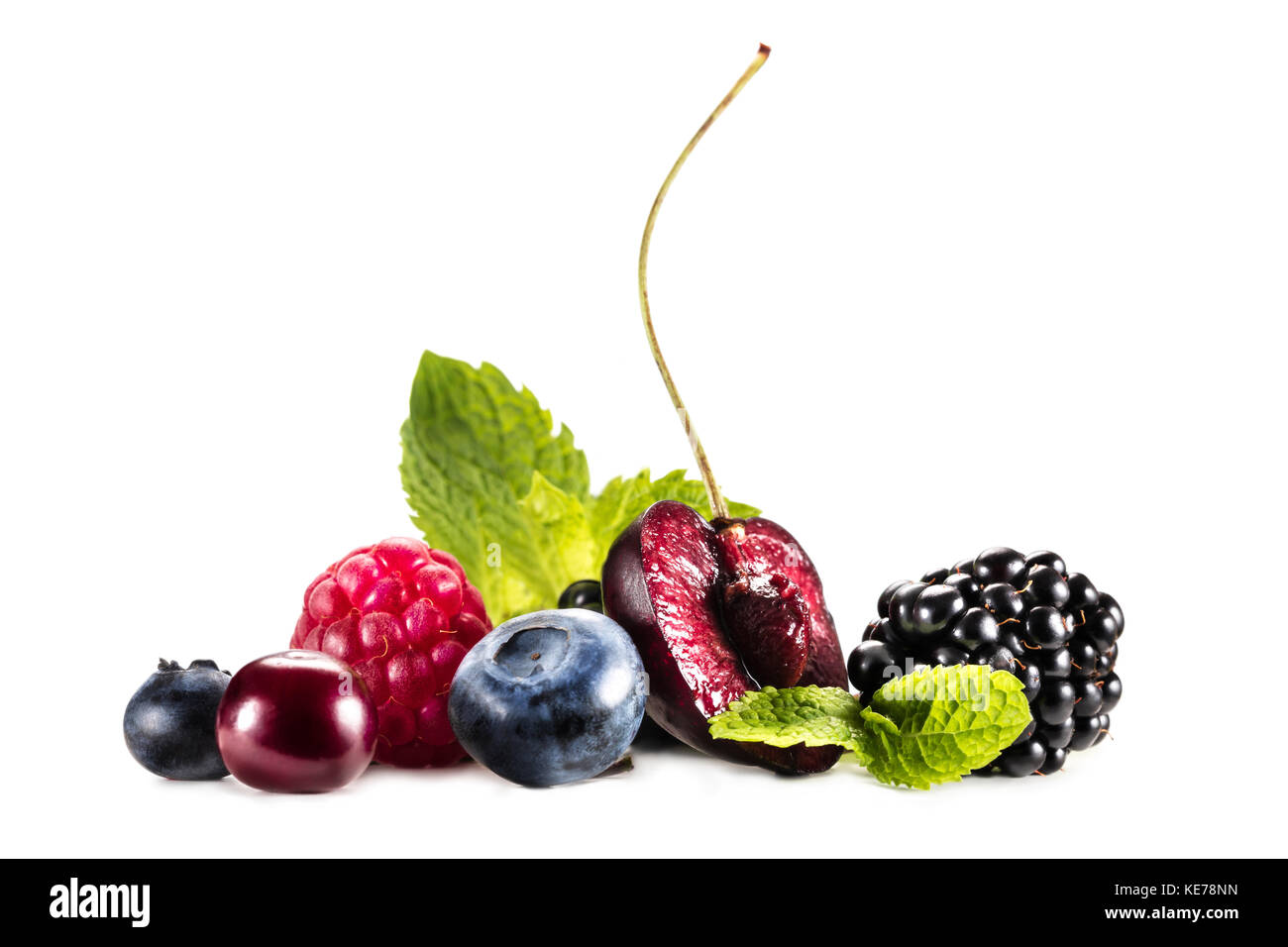 Gemischte Beeren und Minze Stockfoto