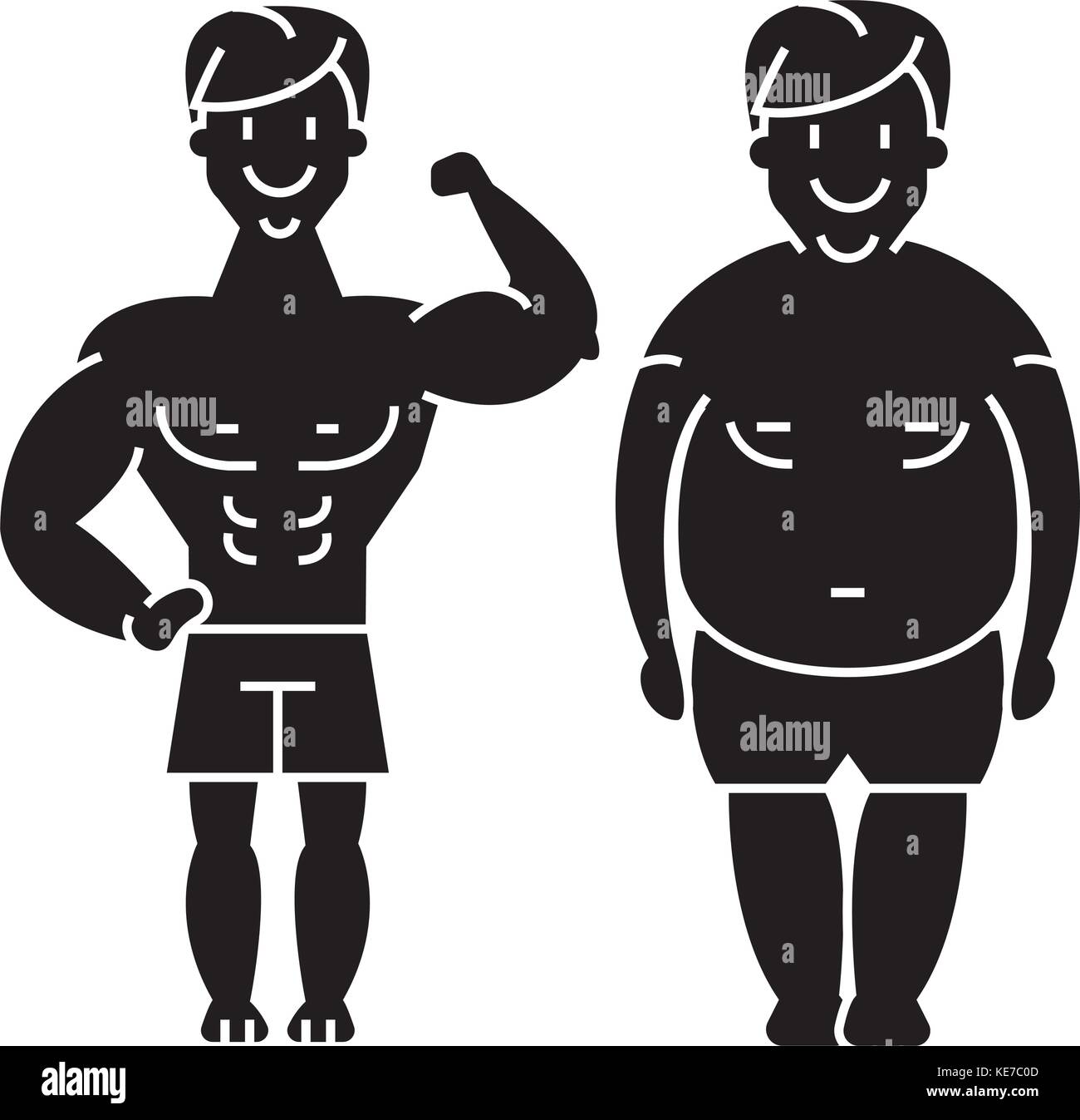 Fitness Vor Und Nach Dem Starken Mann Fat Guy Symbol Vector Illustration Schwarze Zeichen Auf Isolierten Hintergrund Stock Vektorgrafik Alamy